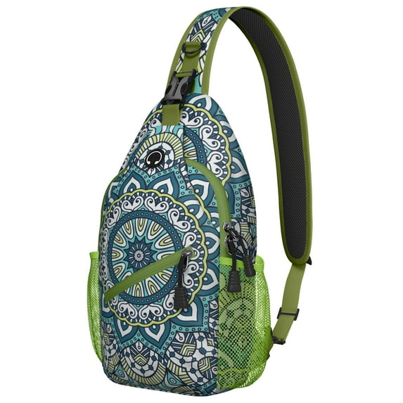 Geometric Mandala Design Sling Backpack, Artistic Tribal Crossbody Bag with Ethnic Folk Pattern for Women, Vintage Boho Travel Shoulder Daypack