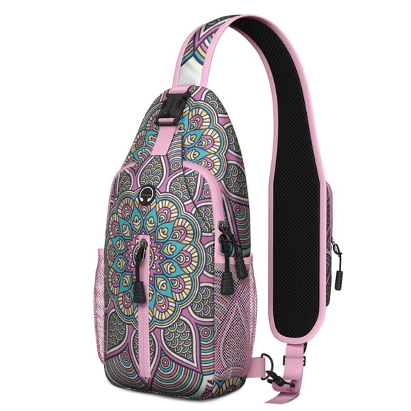 Geometric Mandala Design Sling Bag with Exotic Cultural Pattern, Lightweight Durable Crossbody Backpack, Adjustable Strap, Multiple Compartments for Travel and City Walks