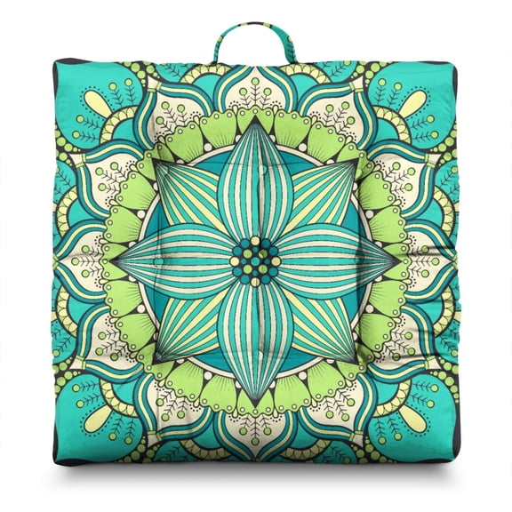 Geometric Mandala Floor Pillow&nbsp;– 22x22 Inch Dutch Velvet Cushion, Ornamental Fantasy Print, Cozy for Fireplace Seating