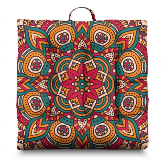 Geometric Mandala Floor Pillow&nbsp;– 22x22 Inch Dutch Velvet Cushion, Ornamental Fantasy Print, Cozy for Fireplace Seating