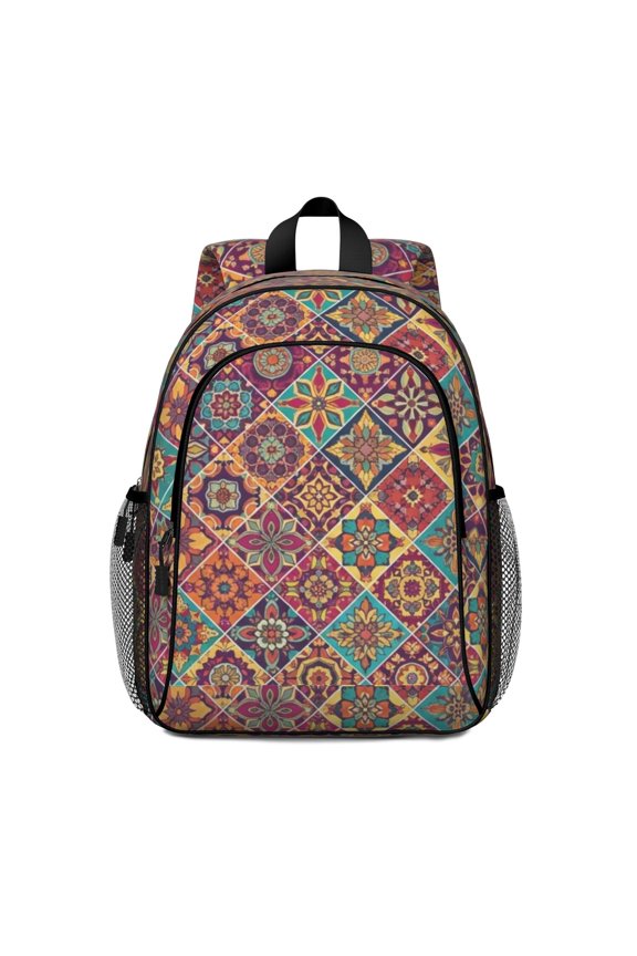 Geometric Mandala Red Pattern Backpack for School, Cute School Bag with Adjustable Shoulder Straps and Padded Back, 15"x11.42"x5.5"