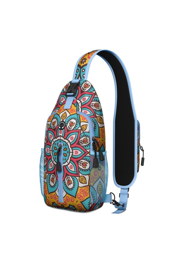 Geometric Mandala Sling Backpack with Abstract Ornamental Pattern, Lightweight Durable Crossbody Daypack, Adjustable Strap, Multiple Compartments for Travel and Outdoor Activities