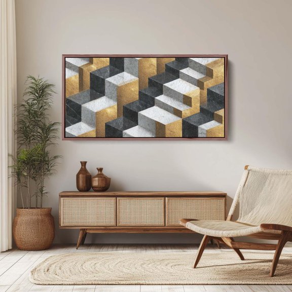 Geometric Marble And Gold Pattern Cubes Wall Art Unframed Paper Print