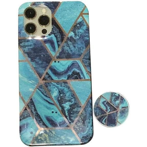 Geometric Marble Case Hard PC Bumper Protective & Shockproof Shell Cover (12/12 Pro/12 Pro Max with Pop Socket, Coral)