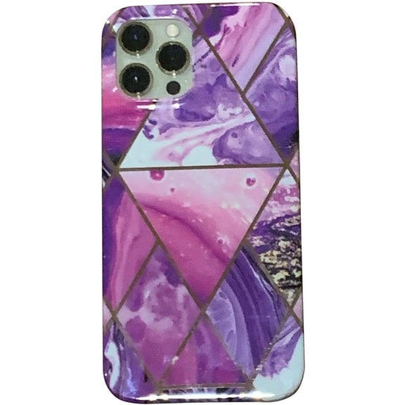 Geometric Marble Case Hard PC Bumper Protective & Shockproof Shell Cover (12/12 Pro/12 Pro Max with Pop Socket, Coral)