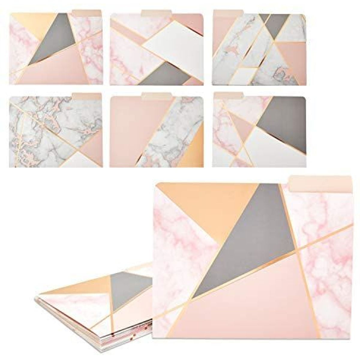Geometric Marble File Folders, Rose Gold Office Supplies (Letter Size