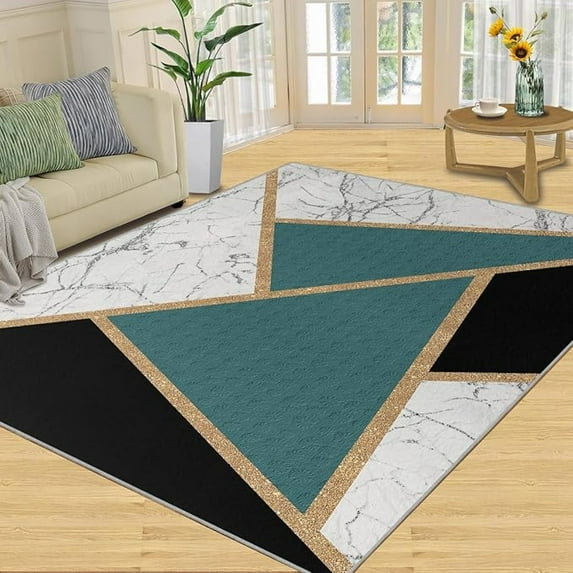 Geometric Marble Rugs For Living Room Abstract Marble Area Rug Light Luxury Geometric Patchwork Carpet Mid-Century Simple Rug For Hardwood Floors Office 1x2ft