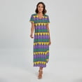 thumbnail image 1 of Geometric Mardi Gras Pattern Printed Short Sleeve Maxi Dress, Mardi Gras Fashion Summer Maxi Dress For Women, 1 of 4