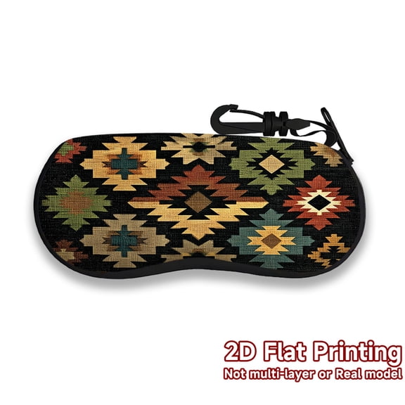 Geometric Medallions Pattern Glasses Case Neoprene Lightweight Soft Shell Padded Protection Zip Closure Portable Travel Accessory