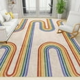 thumbnail image 1 of Geometric Medieval Rainbow Area Rugs, Retro Boho Striped Art Floor Rug, With Anti-Slip Easy Clean Carpet For Living Room Bedroom Kitchen Dining Room Home Office Floor Rug 4x6ft, 1 of 6