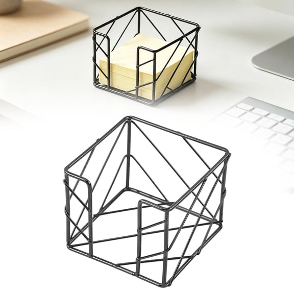Geometric Memo Cube Holder, Post Note Dispenser & Desk Organizer, Metal Note Holder for 3x3 Inches Notes, Compact & Stylish, Perfect for Home, Students, Office Desk, Black