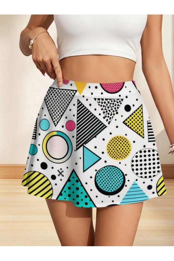 Geometric Memphis Print A-Line Mini Skirt Multicolor Womens Casual Skirt