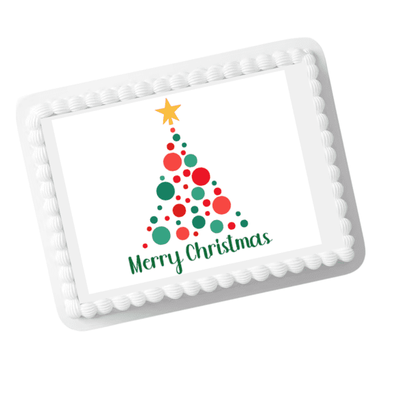 Geometric Merry Christmas Tree Edible Cake Topper | 8x10 Frosting Sheet