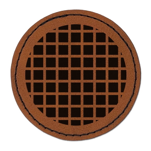Geometric Mesh Circle 2.5" Faux Leather Round Engraved Iron-On Patch - Brown