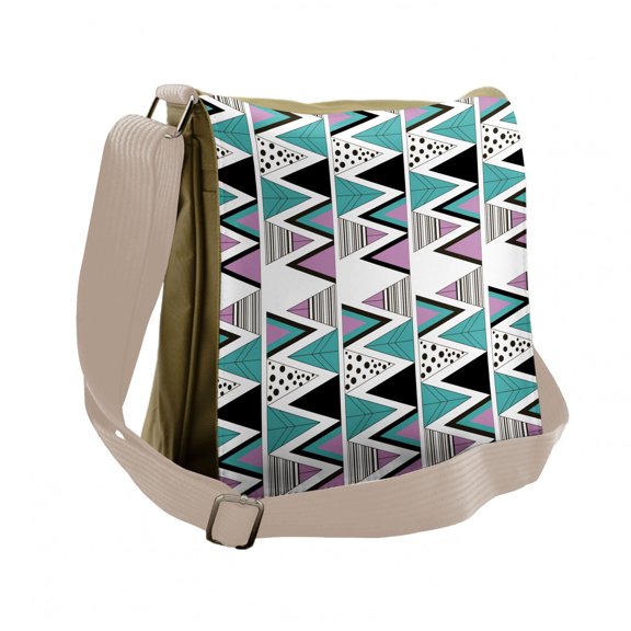 Geometric Messenger Bag, 80s Memphis Zigzag, Unisex Cross-body, by Ambesonne
