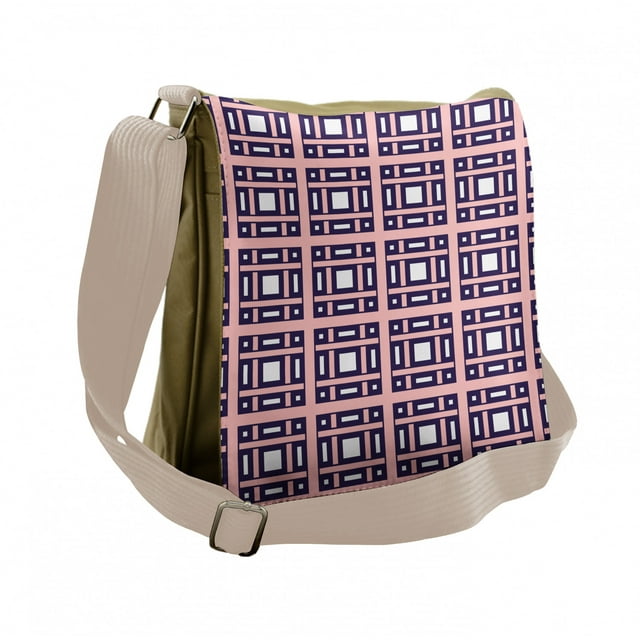 Geometric Messenger Bag, Rectangles with Squares, Unisex Crossbody, by