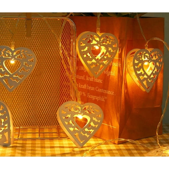 Geometric Metal Fairy String Lights, 3M 20LED Heart, Indoor & Outdoor, Warm White LED, Battery Operated