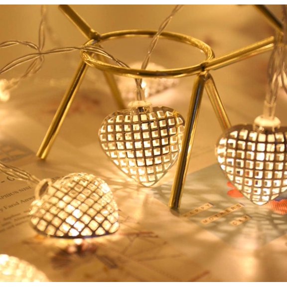 Geometric Metal Fairy String Lights, 3M 20LED Heart, Indoor & Outdoor, Warm White LED, Battery Operated