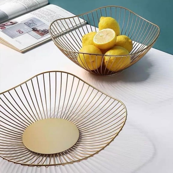 Geometric Metal Fruit Basket, Decorative Fruits and Veggie Bowl for Bread and Snacks, Wire Countertop Storage Rack for Household Items, Kitchen, Table, Centerpiece