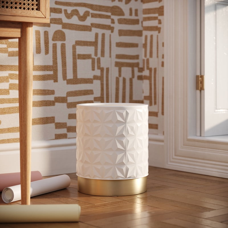 White and Gold Glam Metal Waste Basket with Base