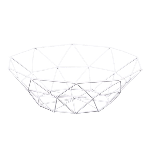 Geometric Metal Wire Fruit Basket White Color 360 Degree Air Circulation for Northern Europe Style Kitchen Counter Storage