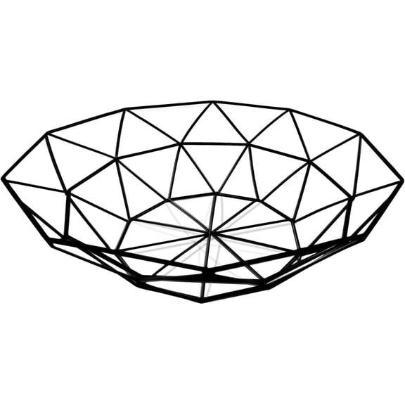 Geometric Metal Wire Fruit Bowl, Iron Arts Fruit Storage Baskets for Kitchen Counter (Black, Normal)