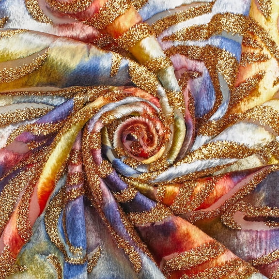 Geometric Metallic Polyester Velvet Burnout On Mesh 215 GSM 43/44 Inch Fabric By The Yard For Sewing Apparel, Upholstery, Décor, & More - Sahara Twilight 1 Yard