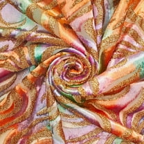 Geometric Metallic Polyester Velvet Burnout On Mesh 215 GSM 43/44 Inch Fabric By The Yard For Sewing Apparel, Upholstery, Décor, & More - Tropical Morning (1 Yard)