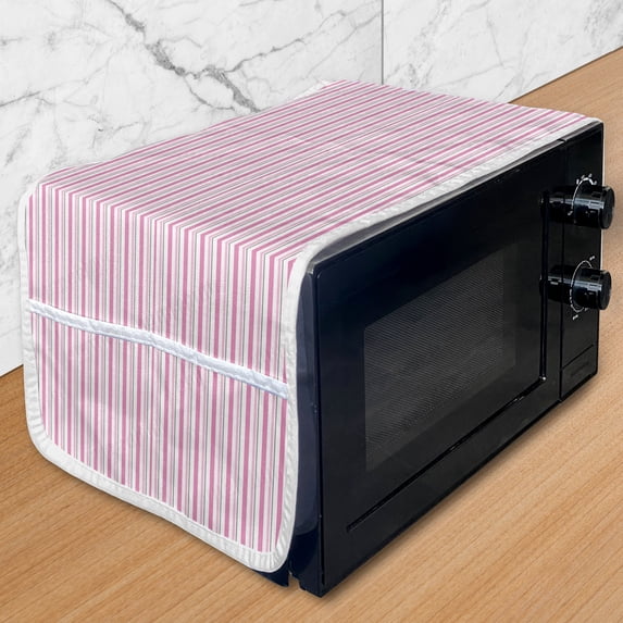 Geometric Microwave Oven Cover, Pink Toned and Grey Lines on White Backdrop Striped Pattern Modern Design, Water Resistant Organizer with Pockets for Kitchen, 36" x 12", White Pink Grey, by Ambesonne