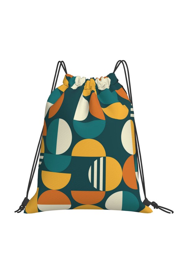 Geometric Mid Century Retro Large Drawstring Backpack Casual Cinch Sack Bag Backpack for Sports Hiking Travel Gym