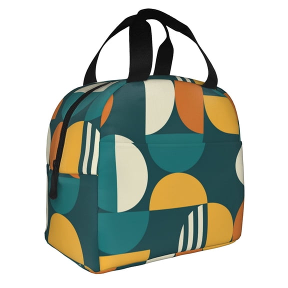 Geometric Mid Century Retro Reusable Lunch Bag Insulated Meal Tote Box Thermal Cooler Handbag Food Container For Work Travel Picnic