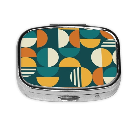 Geometric Mid Century Retro Square Pill Box 2 Compartment Pill Case Medicine Organizer Decorative Gift for Purse Pocket