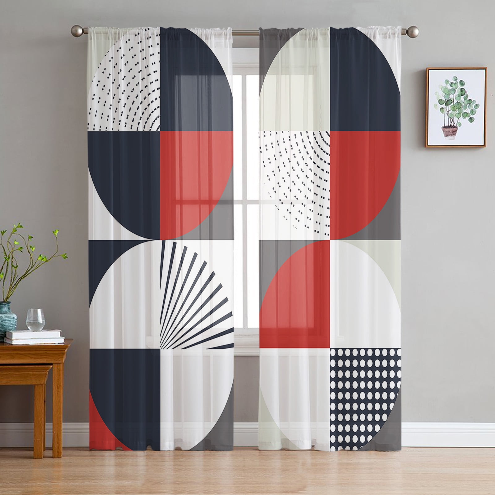 Geometric Minimalist Abstract Sheer Curtains for Living Room Printed