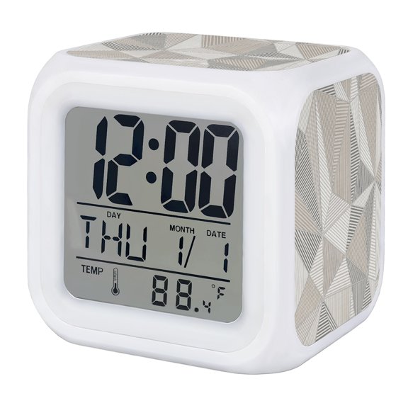Geometric Minimalist Digital Alarm Clock for Bedrooms, Smart LED Alarm Clock with 7 Color Changing Night Light, Triangle Line Minimalist Silent Wake Up Clocks for Sleep Study Cooking 3.2"x3.2"
