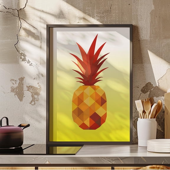 Geometric Minimalist Pineapple Bauhaus Inspired Tropical Polygonal Hawaiian Kitchen Unique Beach House Decor, Unframed Poster