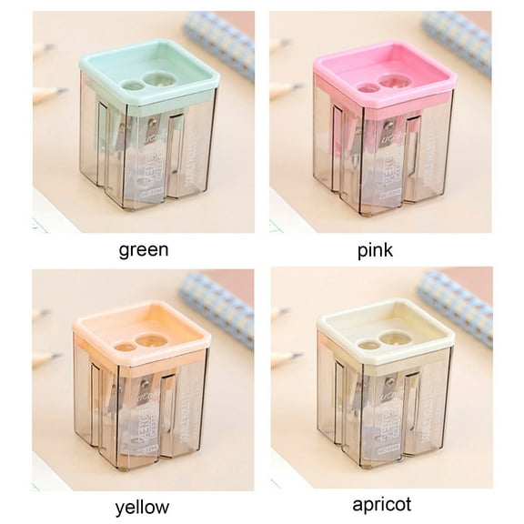 Geometric Modeling Double Hole Pencil Sharpener with Collection Box, Smooth Sharpening for Office & Home Use, Solid Color Design, 1.5x1.5x1.9 Inches