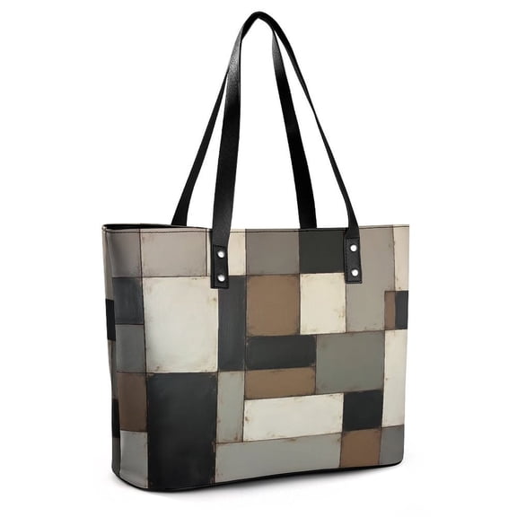 Geometric Modern Art Brown Gray Black Woman Leather Handbags Large Tote Bag Fashion Portable Handbags With Zipper