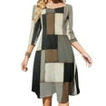 thumbnail image 1 of Geometric Modern Art Brown Gray Black Women's 3/4 Sleeve Dresses Elegant A-Line Midi Dress Flare Summer Casual Sundress, 1 of 9