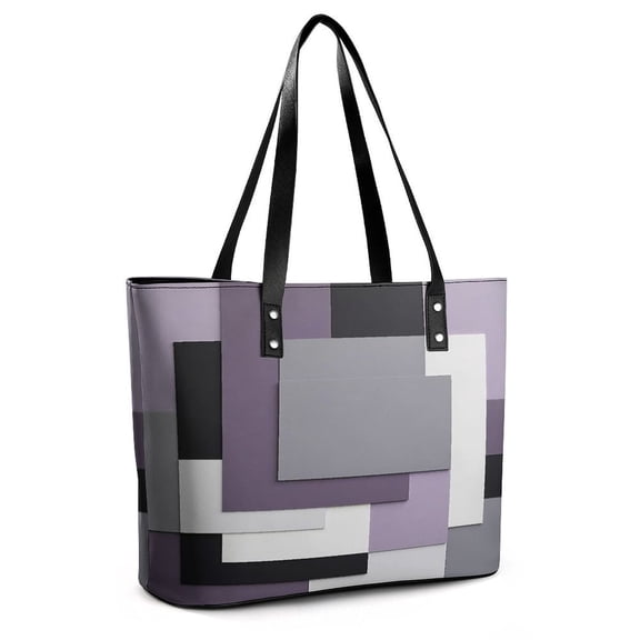 Geometric Modern Art Purple Gray Black Woman Leather Handbags Large Tote Bag Fashion Portable Handbags With Zipper