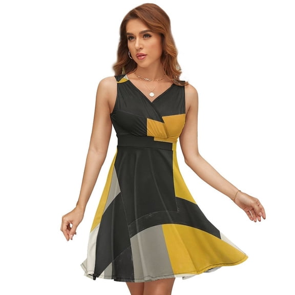 Geometric Modern Art Yellow Gray Black White Sundress Sleeveless Dress Summer Women Clothes Dress for Women Dresses