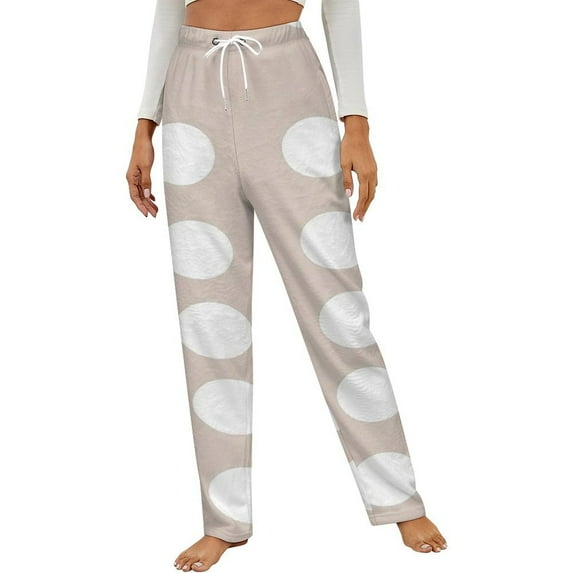 Geometric Moon Phase Print Winter Female Pants Flannel High Waist Women Pants Lady Warm Straight Leg Plush Trousers
