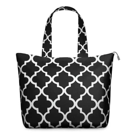 Geometric Moroccan Print Carry-On Bag - Spacious Checkered Travel Tote with Secure Zipper & Reinforced Handles for Long Trips
