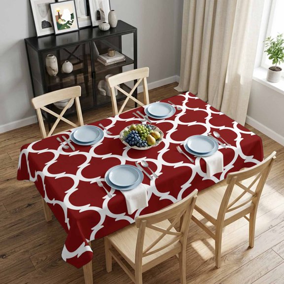 Geometric Moroccan Rectangle Tablecloth 52x70 Inch Moroccan Trellis Design Red Waterproof Polyester Tablecloth for Dining Table, Washable Table Cover for Kitchen Dining Room Wedding,Stain Resistant