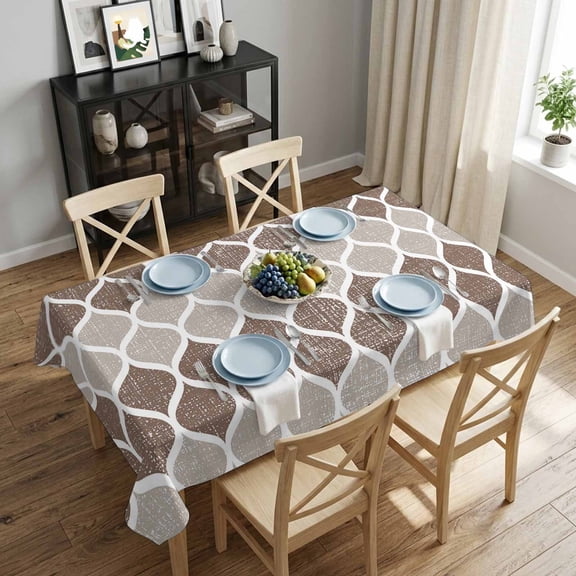Geometric Moroccan Rectangle Tablecloth 52x70 Inch Moroccan Trellis Grey Brown Waterproof Polyester Tablecloth for Dining Table, Washable Table Cover for Kitchen Dining Room Wedding,Stain Resistant