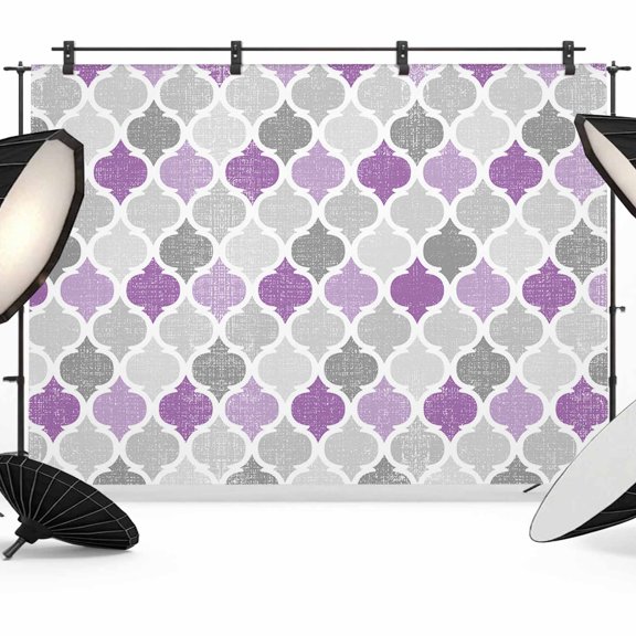 Geometric Morocco Backdrop for Photography, Quatrefoil Lattice Purple Grey Photo Backdrop Portrait Background Party Banner Photo Backgrounds for Studio Booth Props, 12x8ft