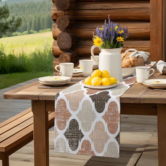 Geometric Morocco Lattice Plaid Table Runner 13x90in Non-Slip Cotton Linen Table Runners, Retro Plaid Dresser Scarves TableRunner for Dinner Kitchen Dining Wedding Party