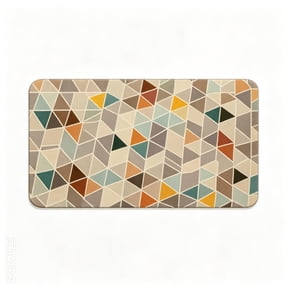 Geometric Mosaic Tile Floor Mat Neutral Tone Decor Rug