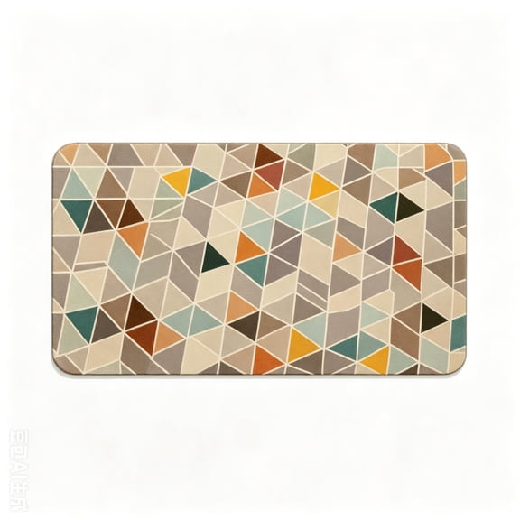 Geometric Mosaic Tile Floor Mat Neutral Tone Decor Rug