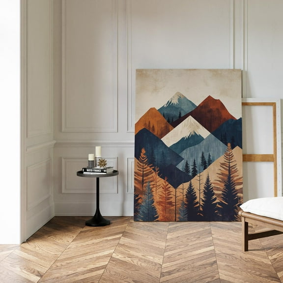 Geometric Mountain Art - Modern Abstract Landscape - Rustic Forest Print - Earth Tone Nature Wall Decor For Home Or Office Wall Art, Modern Wall Decor, 12x18 UNFRAMED