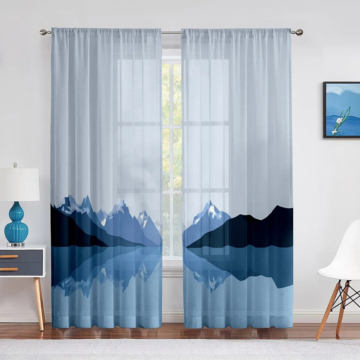 Geometric Mountain Modern Aesthetic Minimalist Pink Sheer Voile ...